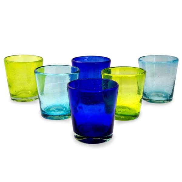 Handblown Recycled Glass High Ball Glasses 8 oz - Aquamarine Kiss