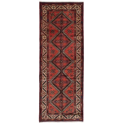 Hand-knotted Koliai Red Wool Rug - 3'5" x 10'0" Runner