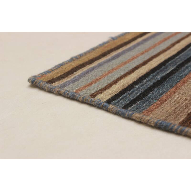 Flat-weave Manhattan Blue, Red Wool Kilim