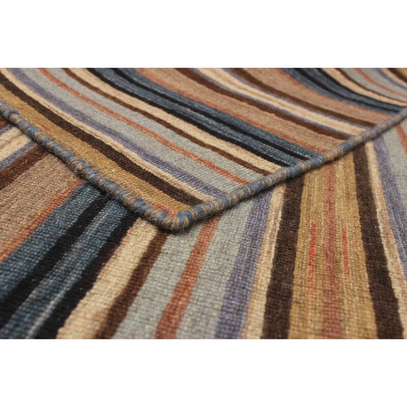 Flat-weave Manhattan Blue, Red Wool Kilim