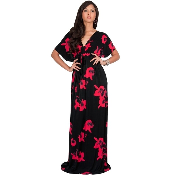 KOH KOH Long Casual Summer Kimono Sleeve Floral Print Maxi Dress Gown