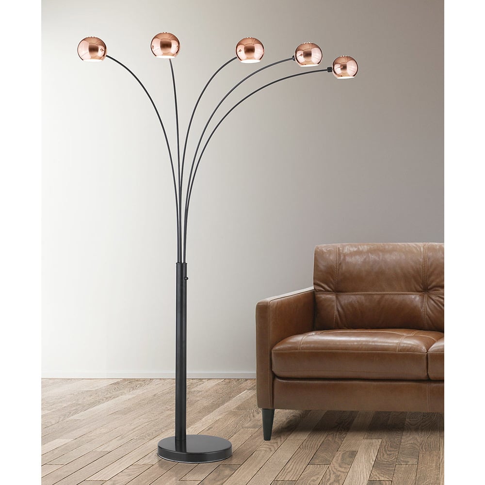 Orbs Copper-finish 5-light Dimmable Arch Floor Lamp with LED bulbs