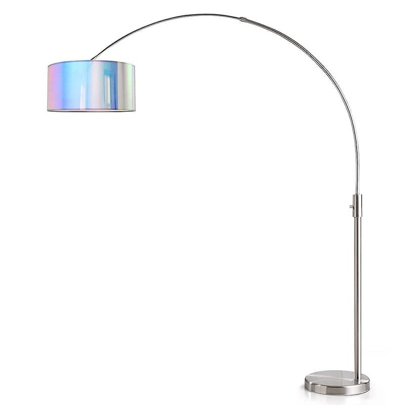 Orbita 82-inch Brushed Nickel Retractable Arch Dimmable Floor Lamp with LED Bulb and Drum Iridescent Shade