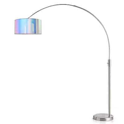 Orbita 82-inch Brushed Nickel Retractable Arch Dimmable Floor Lamp with LED Bulb and Drum Iridescent Shade