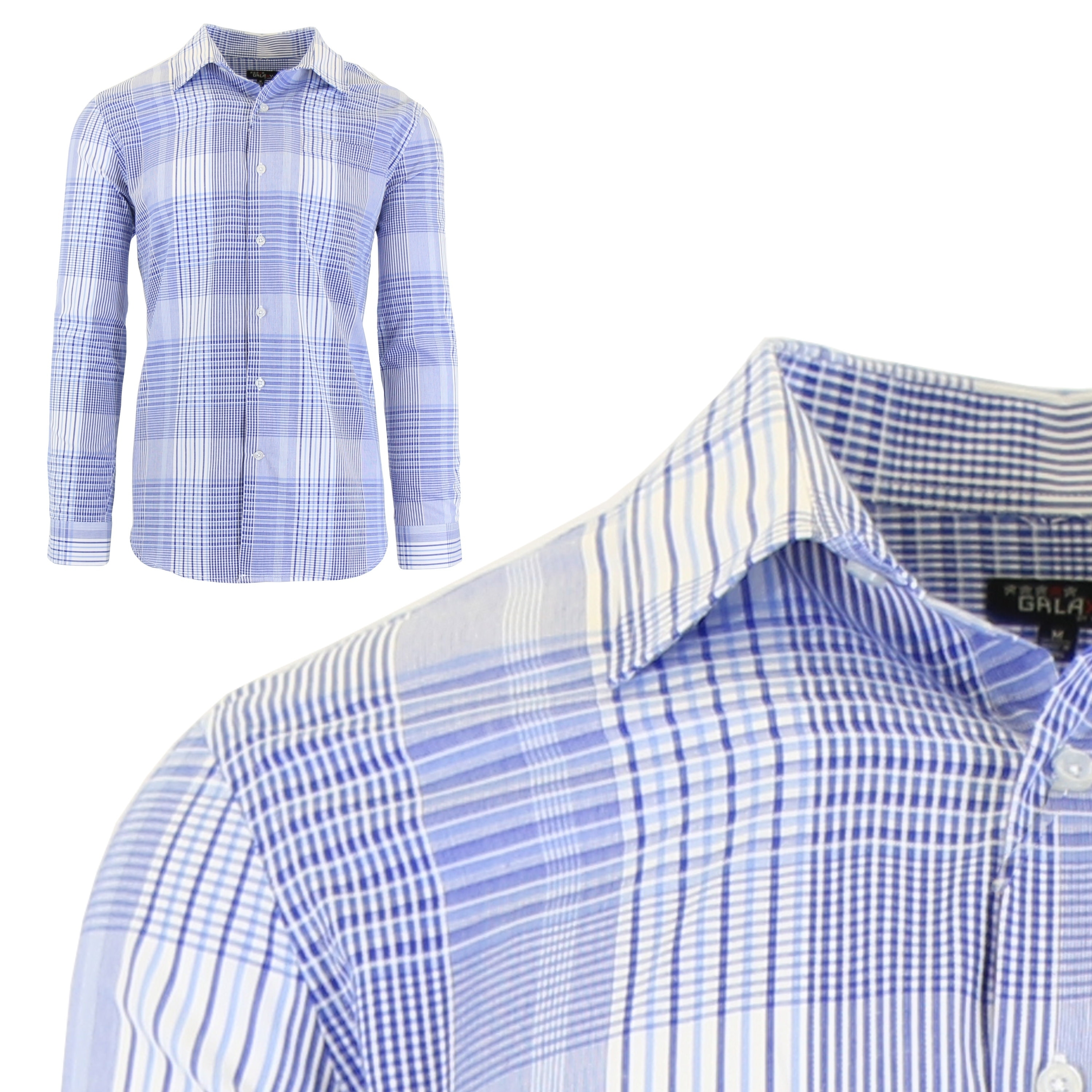 Details about  / New Mens Caviar Dremes Long Sleeve Button Down Dress Shirt White Blue Checkered