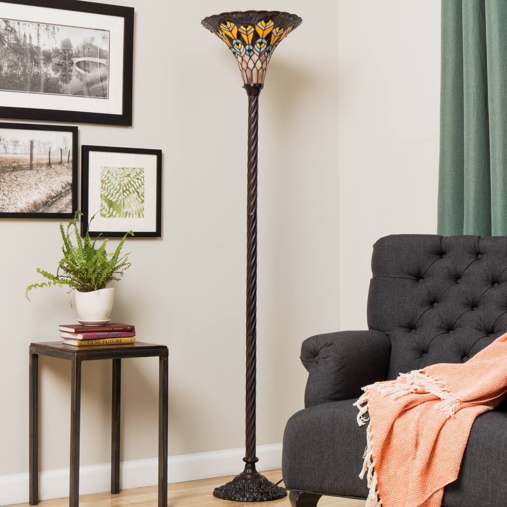 Tiffany-style Peacock Torchiere