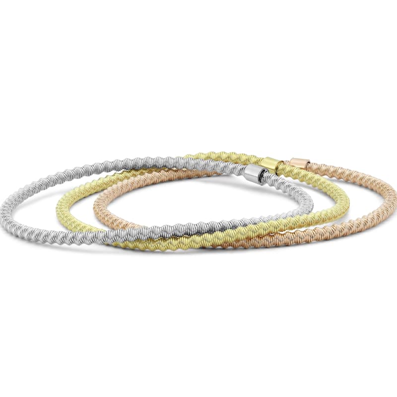 Italian Made Tri-Color Rope Stretch Bracelet in .925 Sterling Silver - charm