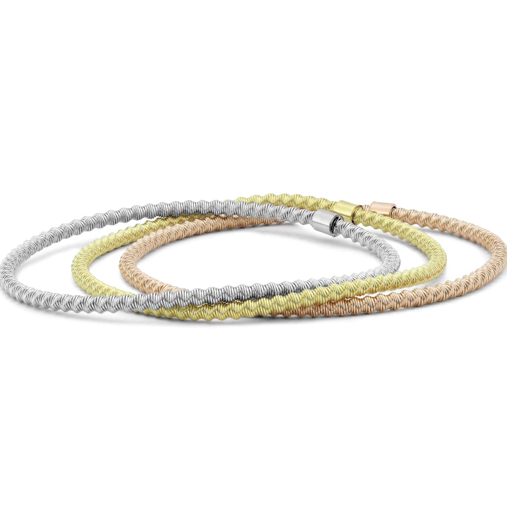 Italian Made Tri-Color Rope Stretch Bracelet in .925 Sterling Silver - charm