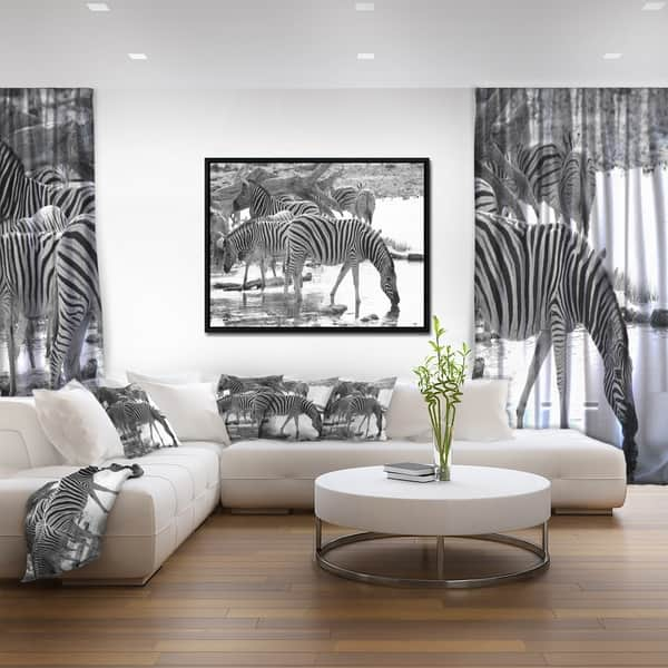 Shop Designart Herd Of Zebra Black And White African Framed