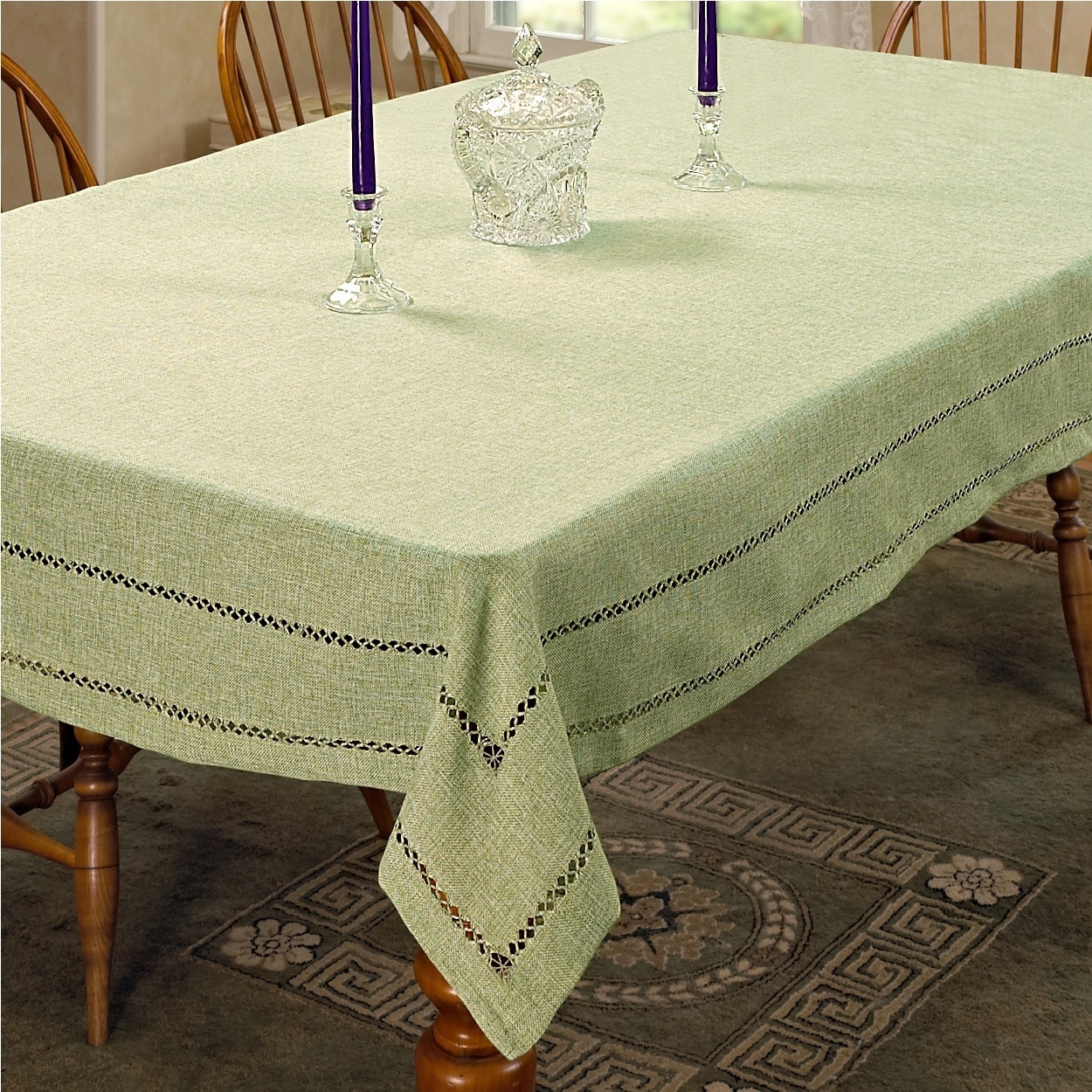 Shop Violet Linen Hem Stitch Embroidered Design Tablecloth