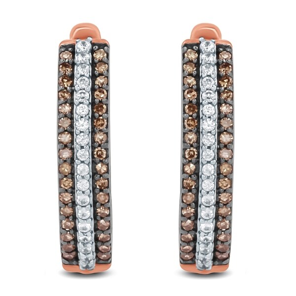 1 3 Carat Tw Brown And White Diamond Hoop Earrings In 10k Rose 1 3 Carat Tw Brown And White Diamond Hoop Earrings In 10k Rose Gold