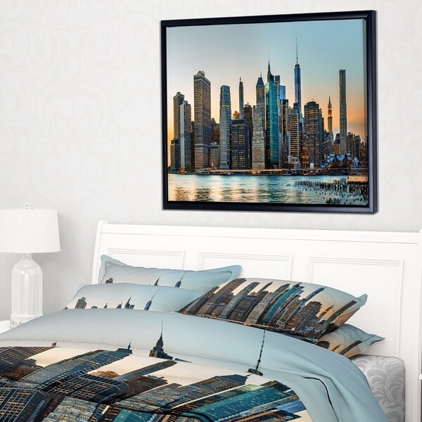 Designart 'New York City Skyline' Photography Framed Canvas Art Print