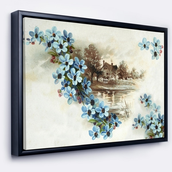 Shop Designart 'Blue Flowers Illustration' Floral Art Framed Canvas