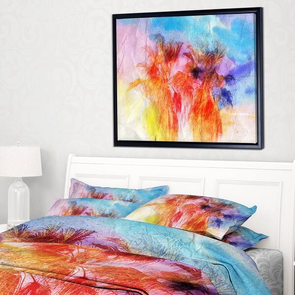 Shop Designart Colorful Retro Palm Trees Landscape Painting Framed Canvas Print Free Shipping Today Overstock 18952876