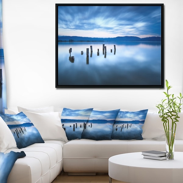 Designart 'Cloudy Sky Above Lake' Seascape Framed Canvas Art Print