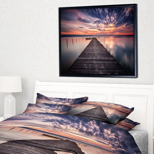 Designart 'Colorful Sunset Over Lake' Landscape Photography Framed Canvas Print