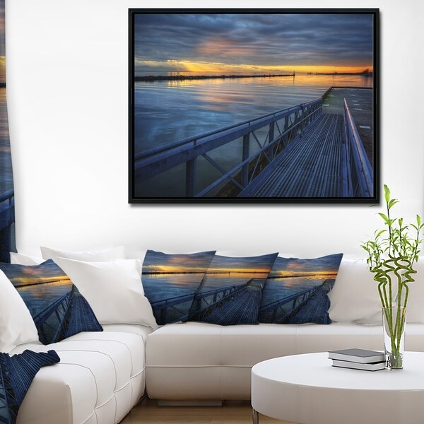 Designart 'Azure Waters Behind Pier' Seascape Framed Canvas Art Print
