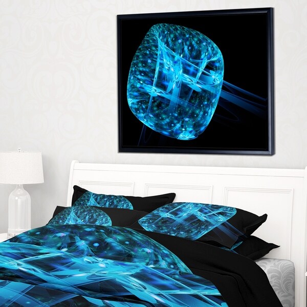 Designart 'Blue Fractal Cube in Dark' Abstract Framed Canvas Art Print