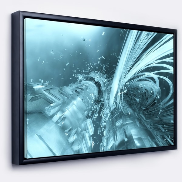 Designart 'Fractal 3D Light Blue Collision' Abstract Framed Canvas Art Print
