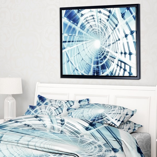 Designart 'Fractal 3D Network Spiral' Abstract Framed Canvas Art Print