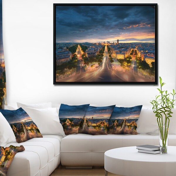 Designart 'Night Paris Amazing View' Skyline Photography Framed Canvas Art