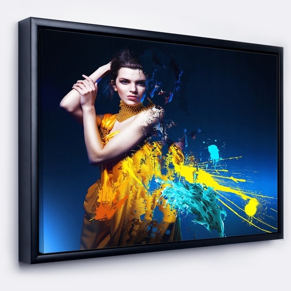 Designart 'Sexy Woman in Long Yellow Robes' Portrait Framed Canvas Art Print
