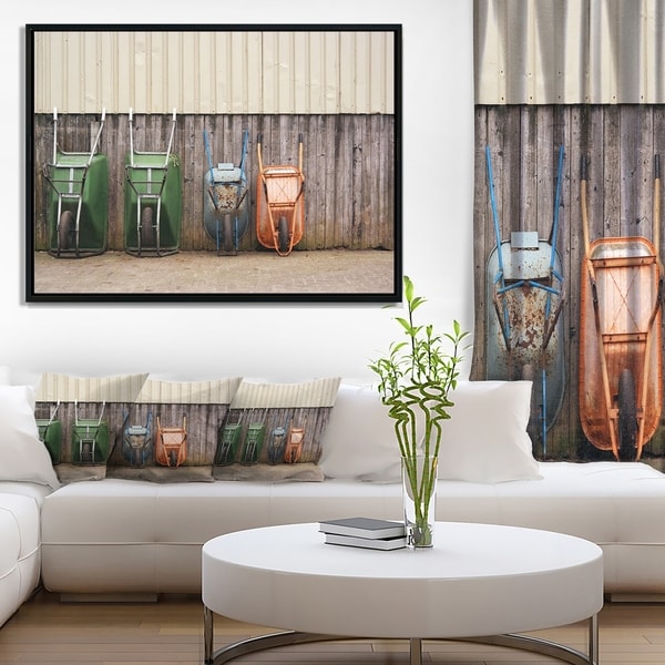 Designart 'Row of Wheelbarrows' Landscape Photo Framed Canvas Art Print