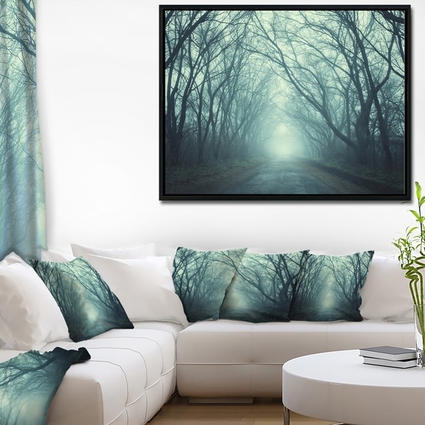Designart 'Scary Forest with Green Light' Landscape Photography Framed Canvas Print