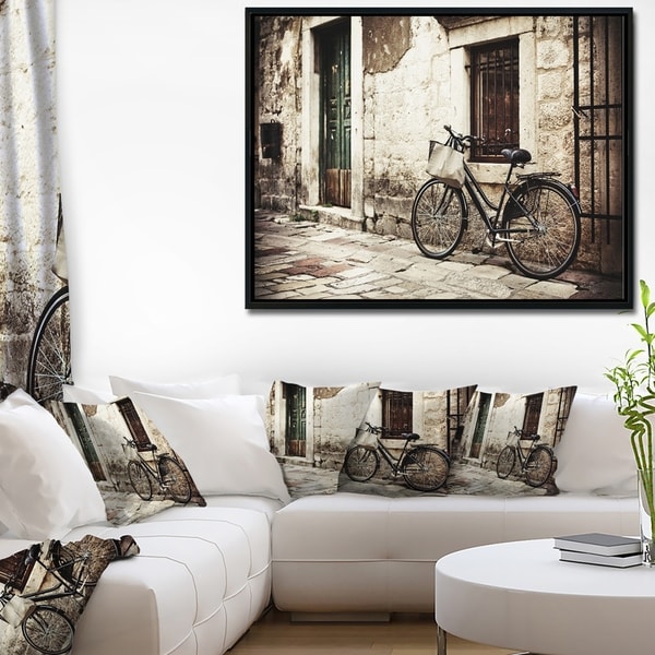 Designart 'Bicycle with Shopping Bag' Landscape Photo Framed Canvas Art Print