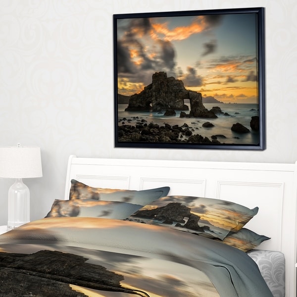 Designart 'Yellow Atlantic Coast in Spain' Seashore Photo Framed Canvas Print