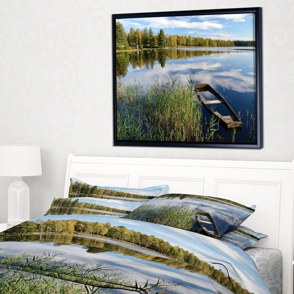 Designart 'Beautiful Swedish September Lake' Landscape Photography Framed Canvas Print