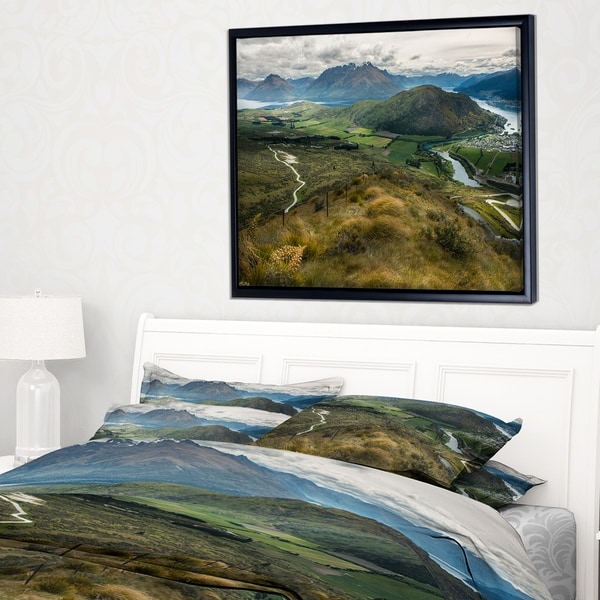 Designart 'Fields and Hills in New Zealand' Landscape Photography Framed Canvas Print