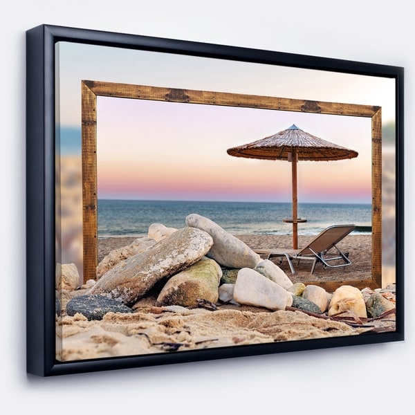 Designart 'Framed Effect Beach Seating' Seashore Framed Canvas Art Print