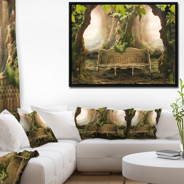 Designart 'Romantic Seat in Deep Forest' Landscape Photography Framed Canvas Print