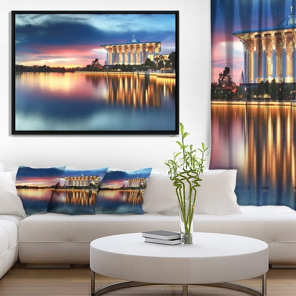 Designart 'Iron Mosque Malaysia Panorama' Seashore Photo Framed Canvas Print