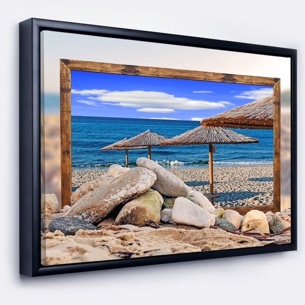 Designart 'Framed Effect Beach Umbrellas' Seashore Framed Canvas Art Print