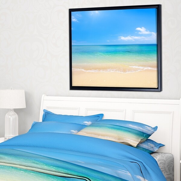 Designart 'Blue Waters Below Blue Sky' Seashore Photo Framed Canvas Print