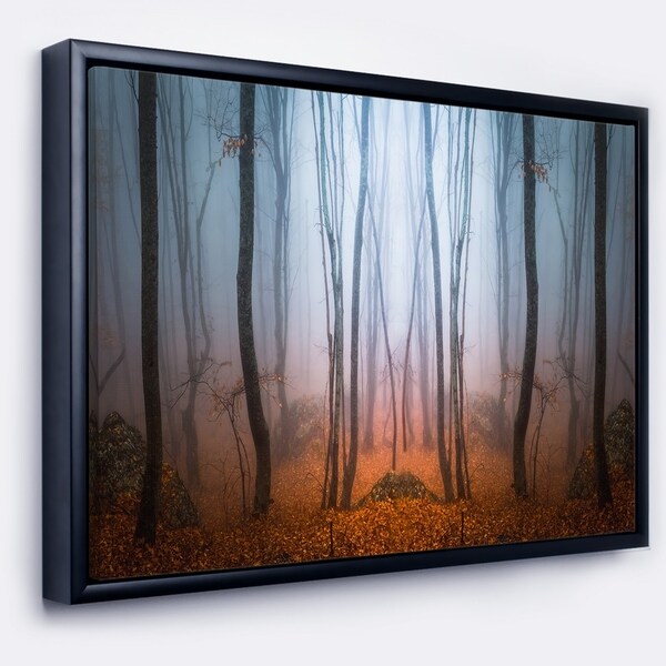 Designart 'Dense Foggy Autumn Forest' Landscape Photo Framed Canvas Art Print