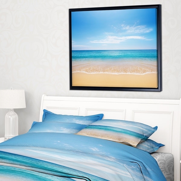 Designart 'Wide Blue Sky Over Beach' Seashore Photo Framed Canvas Print