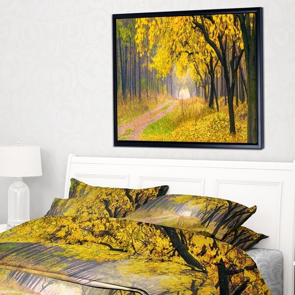 Designart 'Bright Yellow Autumn Forest' Landscape Photo Framed Canvas Art Print