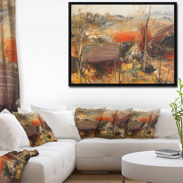 Designart 'Brown Roofs Heavily Textured' Landscape Painting Framed Canvas Art Print