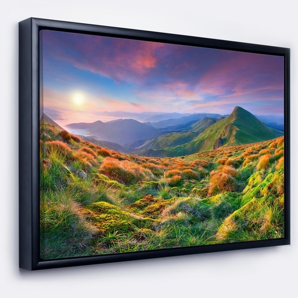 Designart 'Purple Sky and Green Mountains' Landscape Photo Framed Canvas Art Print