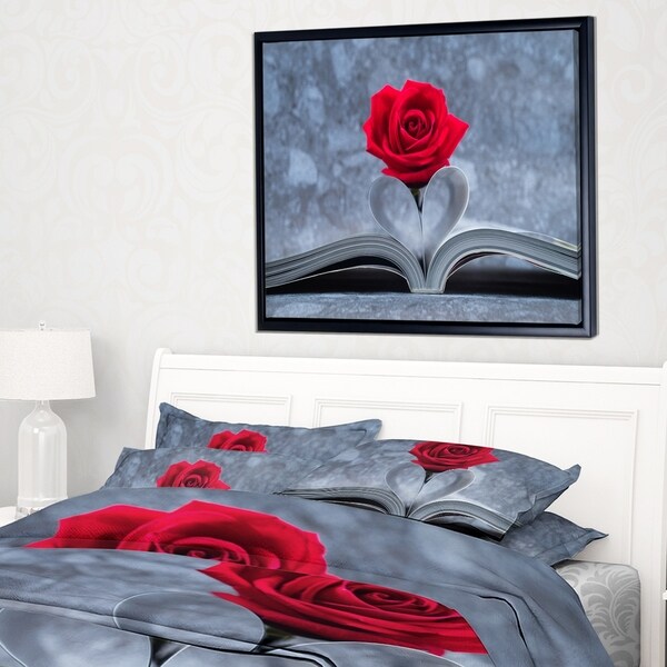 Designart 'Red Rose Inside the Book' Floral Art Framed Canvas Print