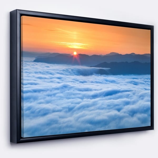Designart 'Sunrise Over Misty Sea Waters' Landscape Photography Framed Canvas Print