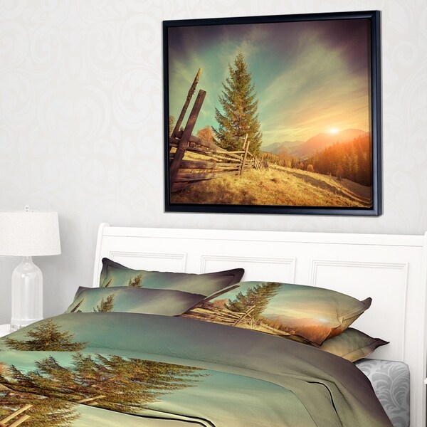 Designart 'Retro Style Autumn in Mountains' Landscape Photo Framed Canvas Art Print