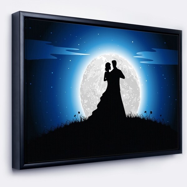 Designart 'Couple Embrace in Night' Romantic Framed Canvas Art Print