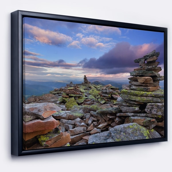 Designart 'Piled Stones in Summer Mountains' Landscape Photography Framed Canvas Print