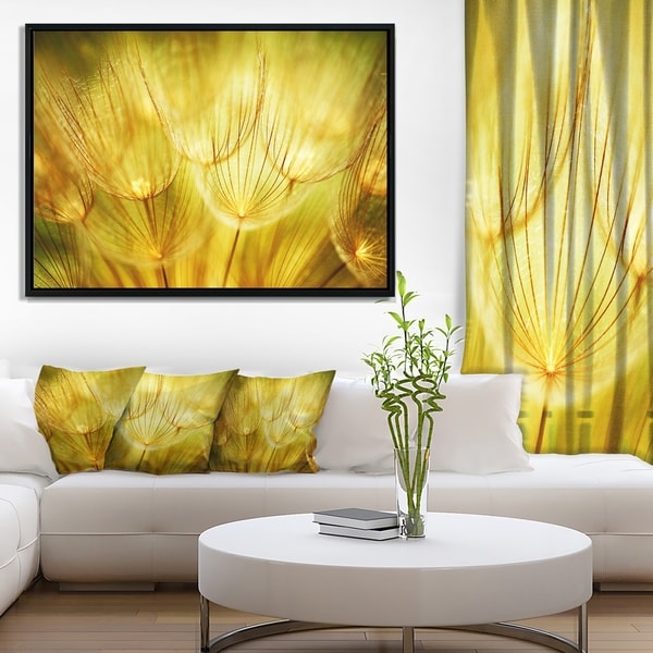 Designart 'Soft Yellow Dandelion Flowers' Floral Photography Framed Canvas Art