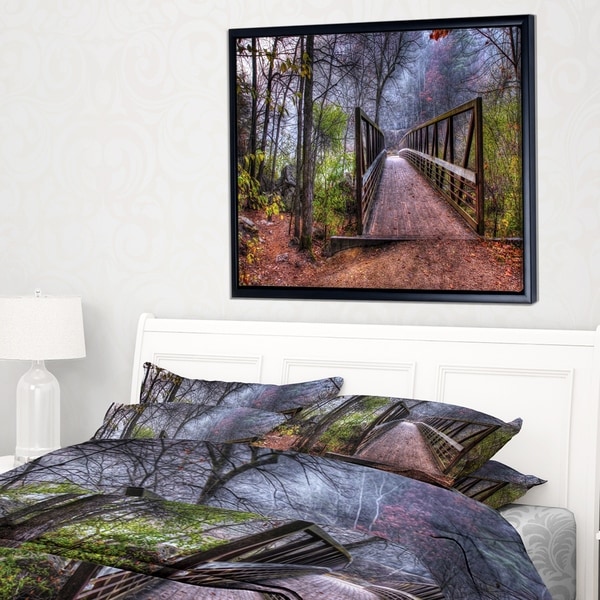 Designart 'Beautiful Bridge Over Creek' Landscape Photo Framed Canvas Art Print