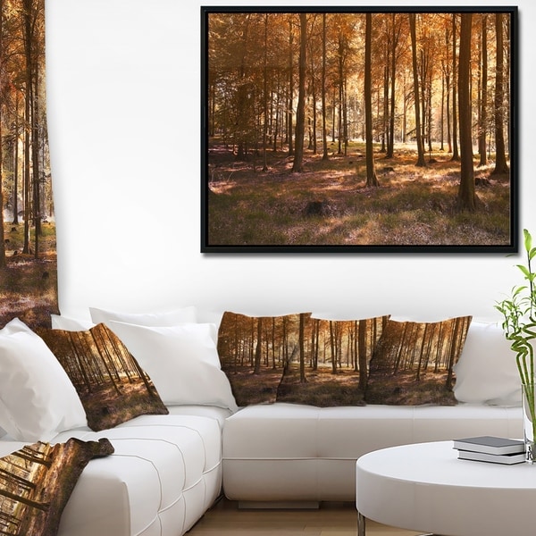 Designart 'Thick Fall Forest with Orange Leaves' Landscape Photography Framed Canvas Print